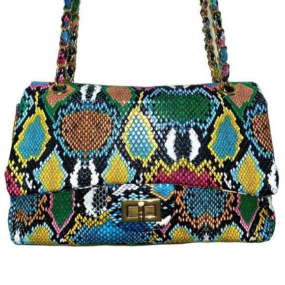 Multicolor Snake Skin Texture Tropical Handbag Purse Chic Resort Festival 10x5x3 - Picture 3 of 6